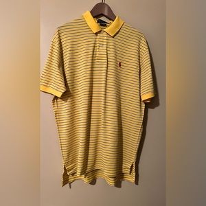 Polo 100% Pima cotton yellow with navy/white stripes size large